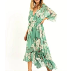 Yumi Floral Print Kimono Mint Midi Wrap Dress -Cheap My Dreamy Dress Store floral print kimono mint midi wrap dress p9150 103872 image