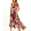 Yumi Floral Print Kimono Rose Pink Midi Wrap Dress