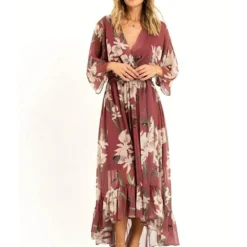 Yumi Floral Print Kimono Rose Pink Midi Wrap Dress -Cheap My Dreamy Dress Store floral print kimono rose pink midi wrap dress p9152 103878 image