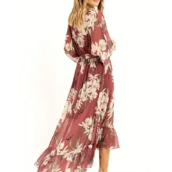 Yumi Floral Print Kimono Rose Pink Midi Wrap Dress -Cheap My Dreamy Dress Store floral print kimono rose pink midi wrap dress p9152 103879 image