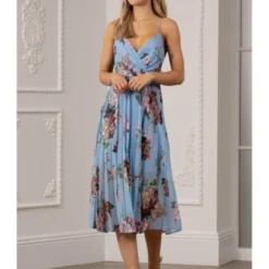 Floral Print Pleated Wrap Body Midi Dress -Cheap My Dreamy Dress Store floral print pleated wrap body midi dress p14183 122396 image