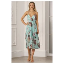 Floral Print Pleated Wrap Body Midi Dress