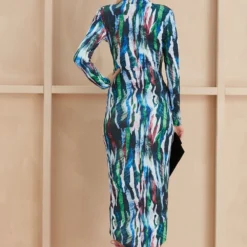 Forever Wrap Midi Dress With Front Slit In Green Animal Print -Cheap My Dreamy Dress Store forever wrap midi dress with front slit in green animal print p16438 132672 image