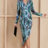 Forever Wrap Midi Dress With Front Slit In Green Animal Print