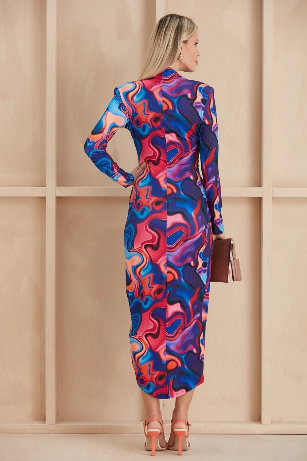 Forever Wrap Midi Dress With Front Slit In Purple Multicolour Print 5 Forever Wrap Midi Dress With Front Slit In Purple Multicolour Print - Image 5