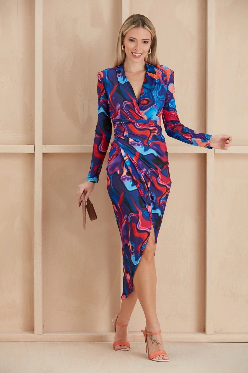 Forever Wrap Midi Dress With Front Slit In Purple Multicolour Print 4 Forever Wrap Midi Dress With Front Slit In Purple Multicolour Print - Image 4