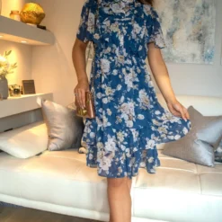 Frill Front Printed Shirt Dress