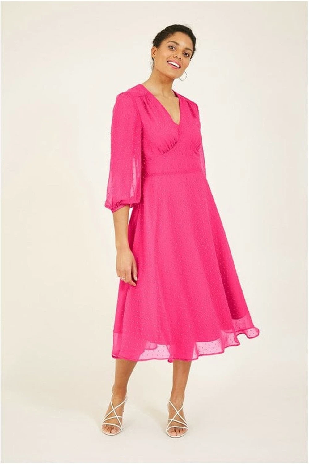 Yumi Fuchsia Pink Dobby Spot Kimono Midi Dress 1 Yumi Fuchsia Pink Dobby Spot Kimono Midi Dress