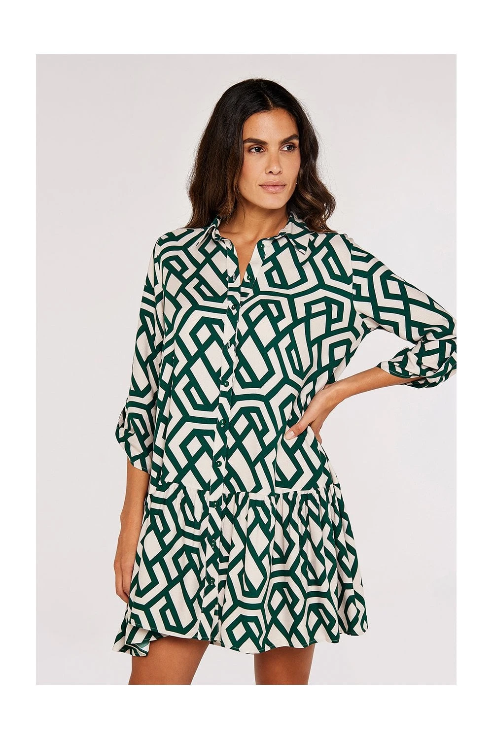 Apricot Geo Print Tiered Shirt Dress 1 Apricot Geo Print Tiered Shirt Dress