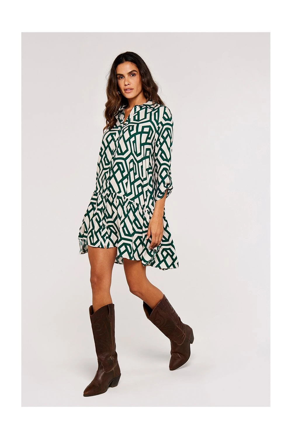 Apricot Geo Print Tiered Shirt Dress 2 Apricot Geo Print Tiered Shirt Dress - Image 2