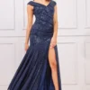 Bardot Sequin Pleated Maxi Dress - Navy