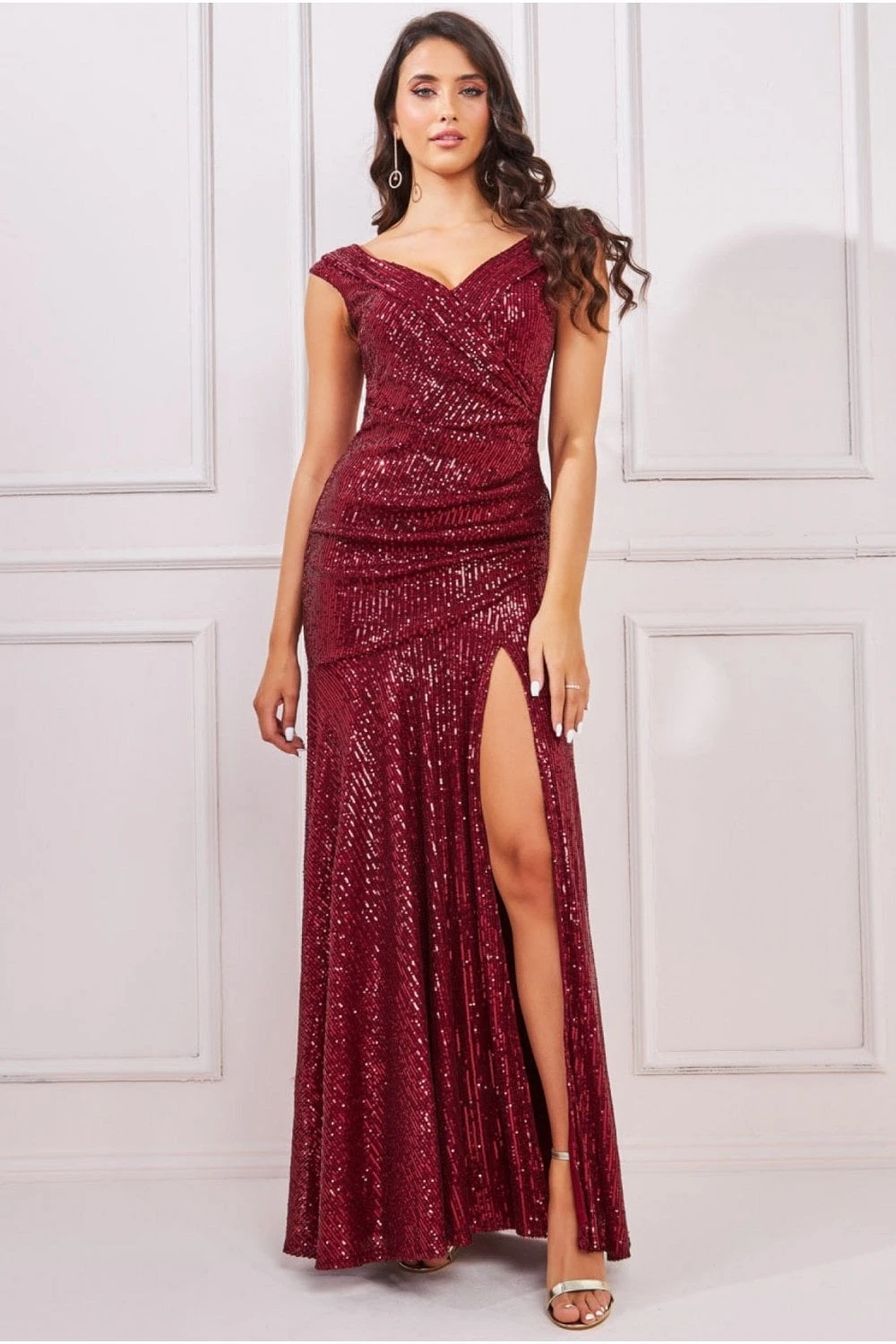 Bardot Sequin Pleated Maxi Dress - Wine 1 Bardot Sequin Pleated Maxi Dress - Wine