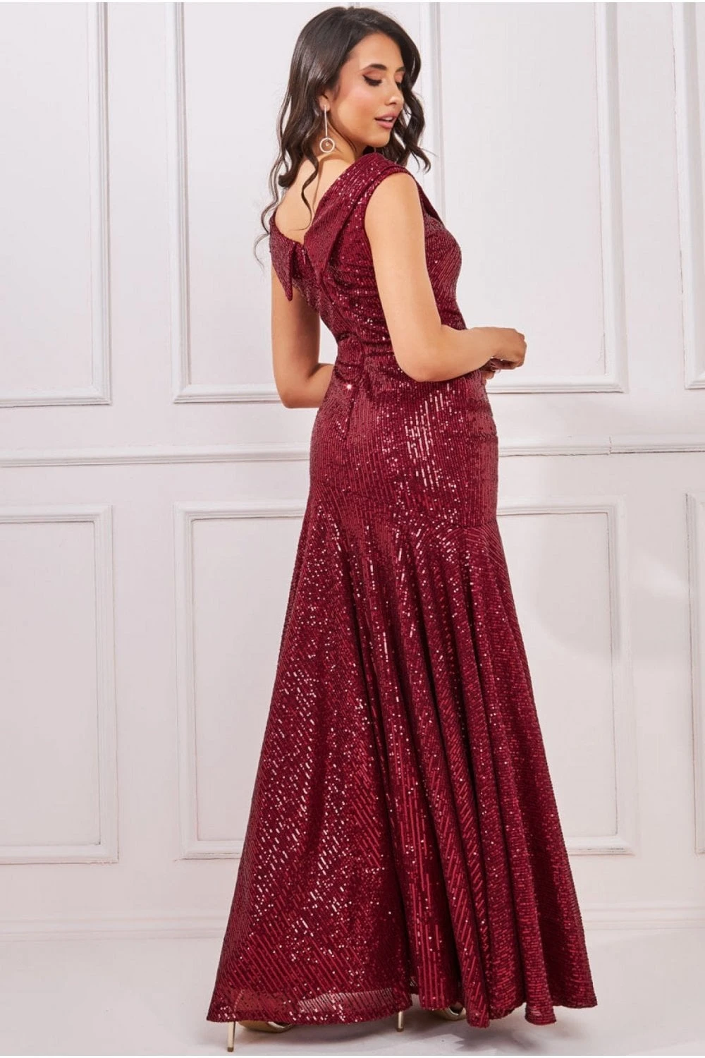Bardot Sequin Pleated Maxi Dress - Wine 4 Bardot Sequin Pleated Maxi Dress - Wine - Image 4