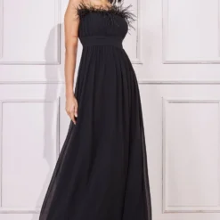 Chiffon Feather Bandeau Maxi Dress - Black -Cheap My Dreamy Dress Store goddiva chiffon feather bandeau maxi dress black p22818 160275 image
