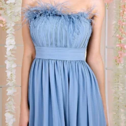 Chiffon Feather Bandeau Maxi Dress- Blue -Cheap My Dreamy Dress Store goddiva chiffon feather bandeau maxi dress blue p22813 160256 image
