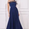 Chiffon Feather Bandeau Maxi Dress - Navy