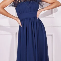 Chiffon Feather Bandeau Maxi Dress - Navy 5 Chiffon Feather Bandeau Maxi Dress - Navy -Cheap My Dreamy Dress Store goddiva chiffon feather bandeau maxi dress navy p22814 160260 image
