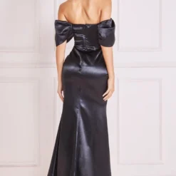Off Shoulder Satin Maxi Dress With V Neck - Black -Cheap My Dreamy Dress Store goddiva off shoulder satin maxi dress with v neck black p23085 161601 image