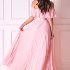 Pleated Chiffon Off Shoulder Maxi Dress - Blush -Cheap My Dreamy Dress Store goddiva pleated chiffon off shoulder maxi dress blush p22287 158075 image