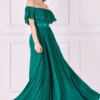Pleated Chiffon Off Shoulder Maxi Dress - Green