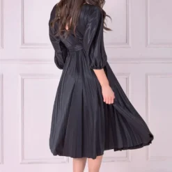 Satin Pleated Skirt Wrap Midi Dress - Black -Cheap My Dreamy Dress Store goddiva satin pleated skirt wrap midi dress black p22269 158000 image