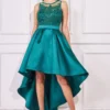 Sequin & Satin Dipped Hem Midi Dress - Emerald