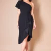 Waterfall Sleeve Wrap Midi Dress - Black