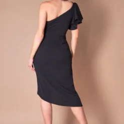 Waterfall Sleeve Wrap Midi Dress - Black -Cheap My Dreamy Dress Store goddiva waterfall sleeve wrap midi dress black p22281 158050 image