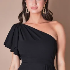 Waterfall Sleeve Wrap Midi Dress - Black -Cheap My Dreamy Dress Store goddiva waterfall sleeve wrap midi dress black p22281 158051 image