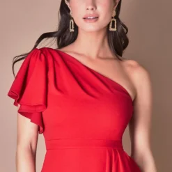 Waterfall Sleeve Wrap Midi Dress - Red -Cheap My Dreamy Dress Store goddiva waterfall sleeve wrap midi dress red p22280 158047 image
