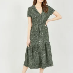 Yumi Green Animal Print Midi Shirt Dress -Cheap My Dreamy Dress Store green animal print midi shirt dress p10487 111189 image