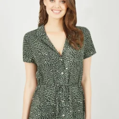 Yumi Green Animal Print Midi Shirt Dress -Cheap My Dreamy Dress Store green animal print midi shirt dress p10487 111190 image
