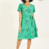 Yumi Green Bird Print Skater Dress