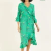 Yumi Green Bird Print Wrap Dress