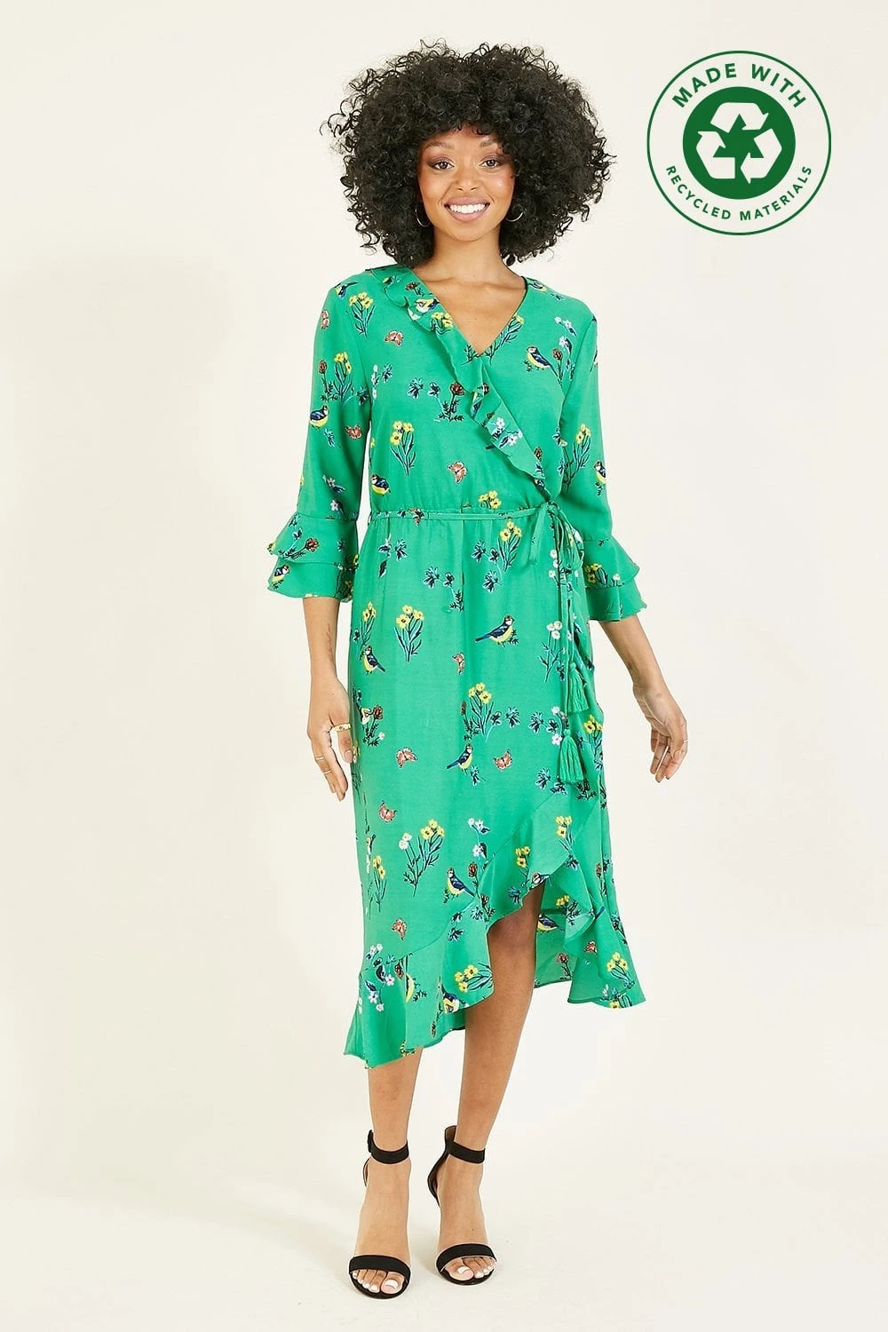 Yumi Green Bird Print Wrap Dress 1 Yumi Green Bird Print Wrap Dress