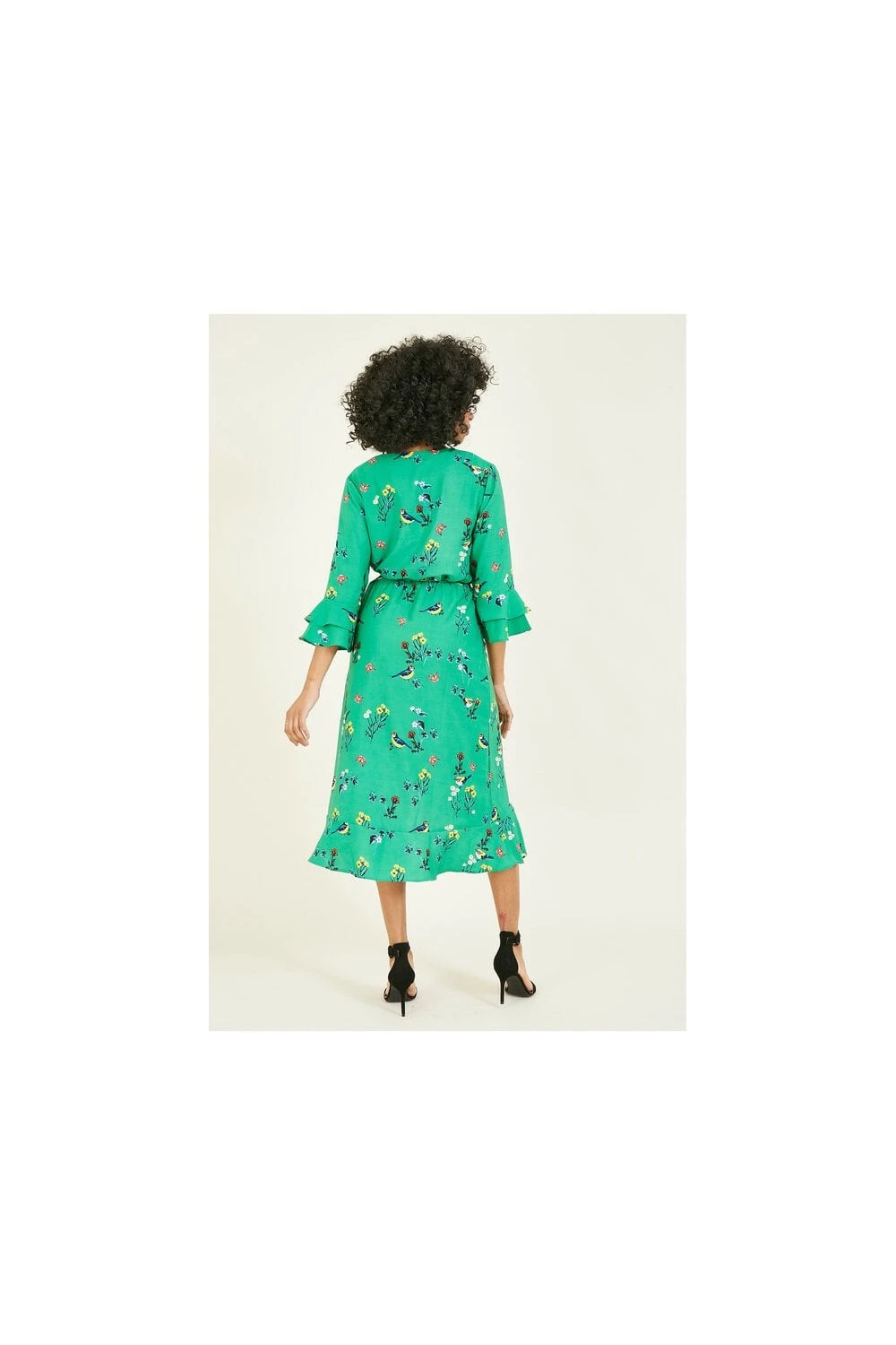 Yumi Green Bird Print Wrap Dress 3 Yumi Green Bird Print Wrap Dress - Image 3