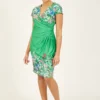 Yumi Green Cluster Floral Bodycon Wrap Dress