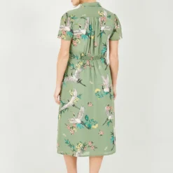 Yumi Green Crane Print Midi Shirt Dress -Cheap My Dreamy Dress Store green crane print midi shirt dress p10468 110545 image
