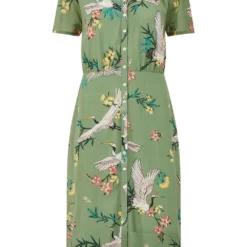 Yumi Green Crane Print Midi Shirt Dress -Cheap My Dreamy Dress Store green crane print midi shirt dress p10468 110546 image