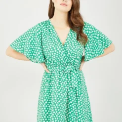 Yumi Green Daisy Print Wrap Dress -Cheap My Dreamy Dress Store green daisy print wrap dress p10229 111528 image