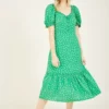 Yumi Green Ditsy Floral Gypsy Midi Dress