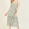 Yumi Green Ditsy Print Midi Frill Dress