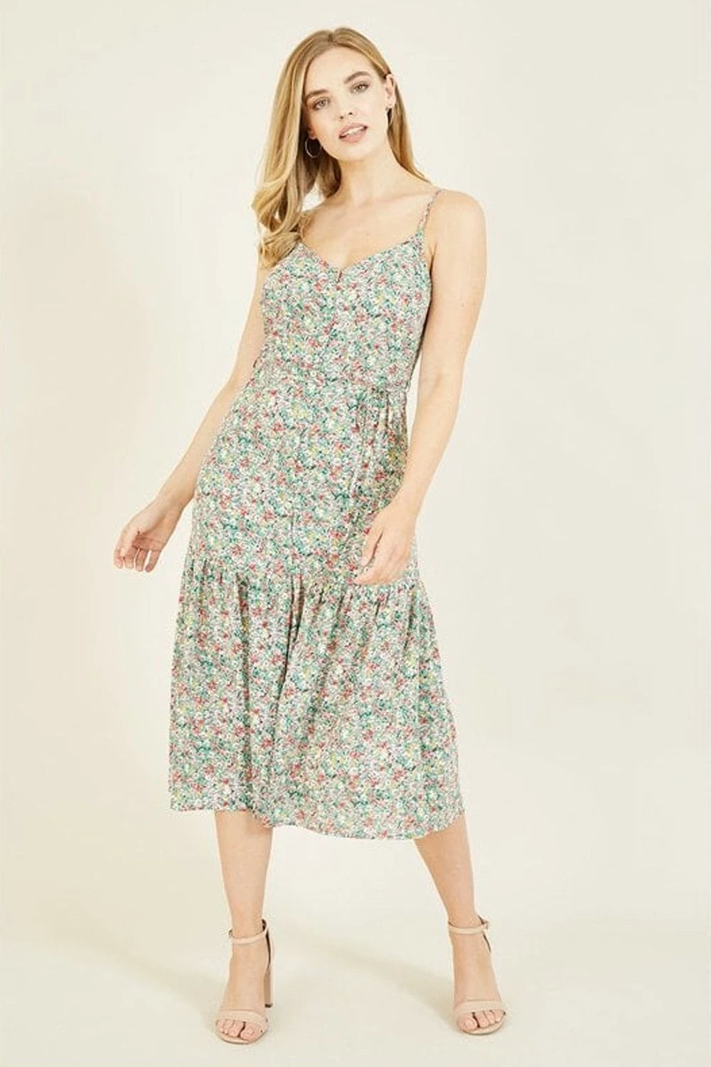 Yumi Green Ditsy Print Midi Frill Dress 1 Yumi Green Ditsy Print Midi Frill Dress
