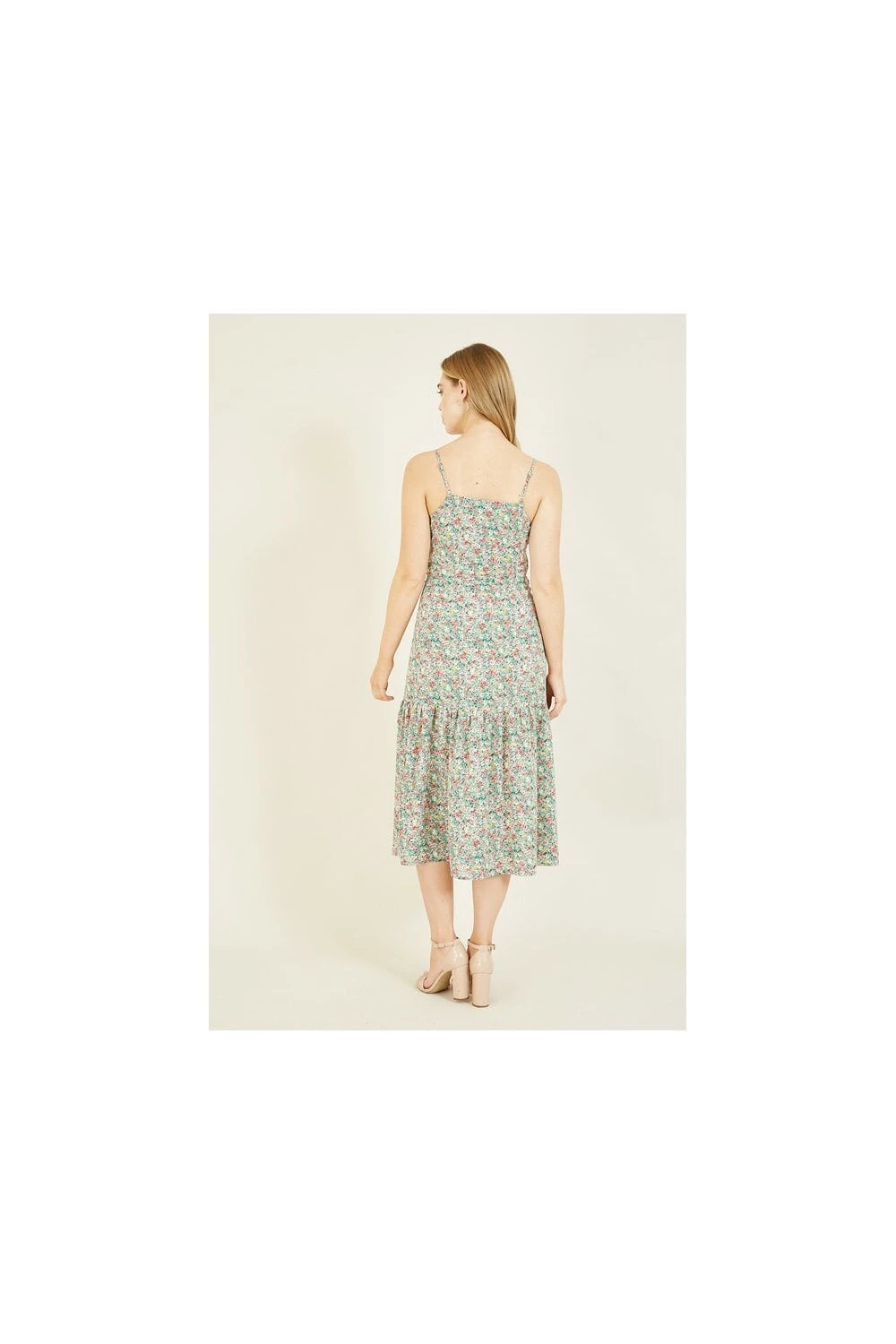 Yumi Green Ditsy Print Midi Frill Dress 2 Yumi Green Ditsy Print Midi Frill Dress - Image 2