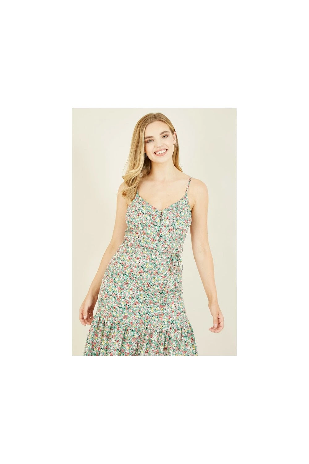 Yumi Green Ditsy Print Midi Frill Dress 3 Yumi Green Ditsy Print Midi Frill Dress - Image 3