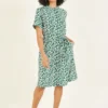 Yumi Green Ditsy Print Shirt Collar Dress