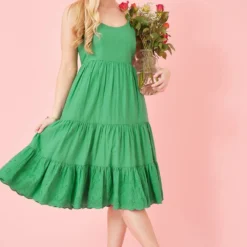 Yumi Green Floral Cut Out Hem Details Cotton Dress -Cheap My Dreamy Dress Store green floral cut out hem details cotton dress p8294 110463 image