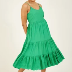 Yumi Green Floral Cut Out Hem Details Cotton Dress -Cheap My Dreamy Dress Store green floral cut out hem details cotton dress p8294 114007 image