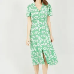 Yumi Green Floral Midi Shirt Dress