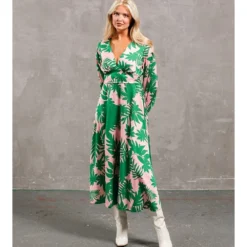 Green Floral Satin Maxi Dress